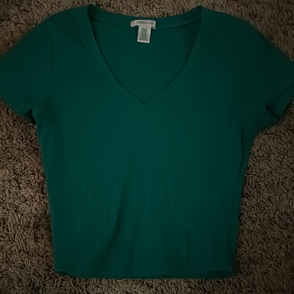 Green V-Neck Crop Shirt